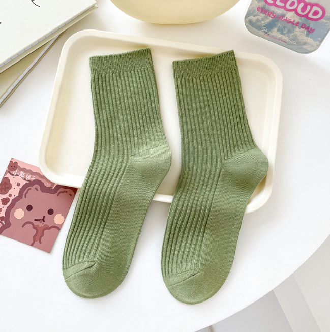 【1雙】長絨棉簡約中筒襪（薄荷綠）