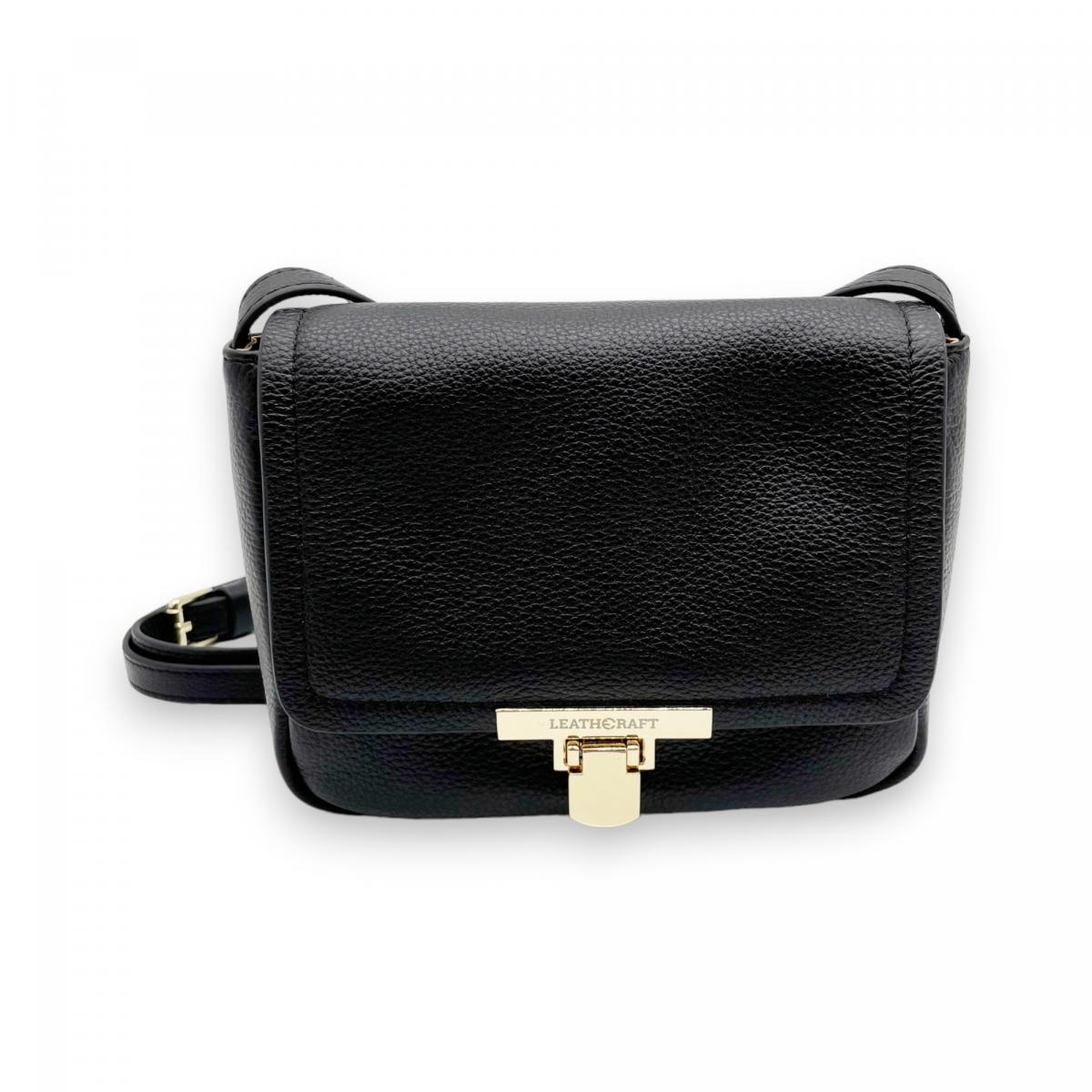 Isha Pebbled Leather Small Shoulder Satchel Bag(BLACK)