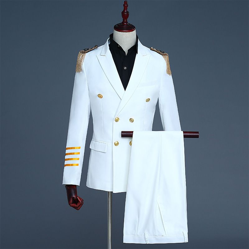 男士機長服套裝雙排扣西服晚會流蘇肩章軍裝演出服影樓寫真禮服