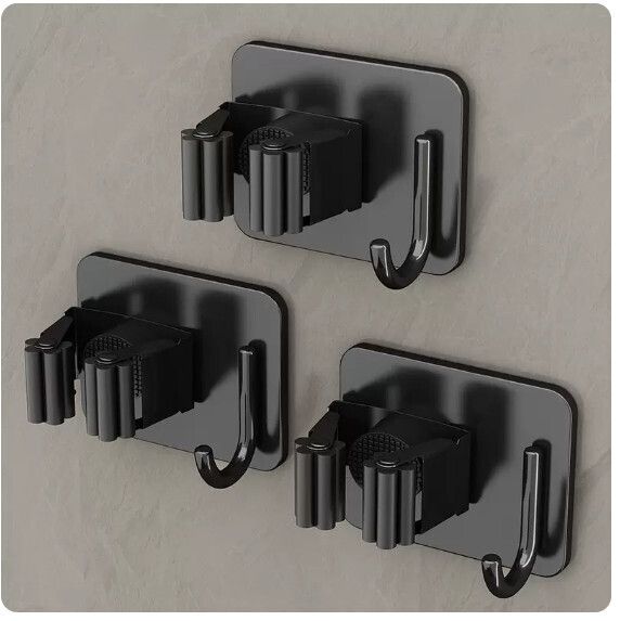 浴室掛架,廚房掛架,掛架【3個裝】【黑色-基礎款方底帶鉤】 