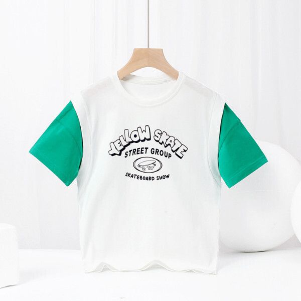 韓版透氣短袖 中大童假兩件籃球上衣 T恤（白色）（尺碼120-160）(下單後聯絡客服確認發貨尺碼）