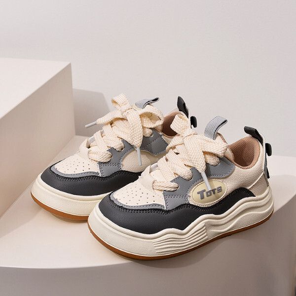 男童板鞋百搭休閒鞋子（米灰 24碼-37碼）（下單後請聯酪客服確認發貨尺碼）