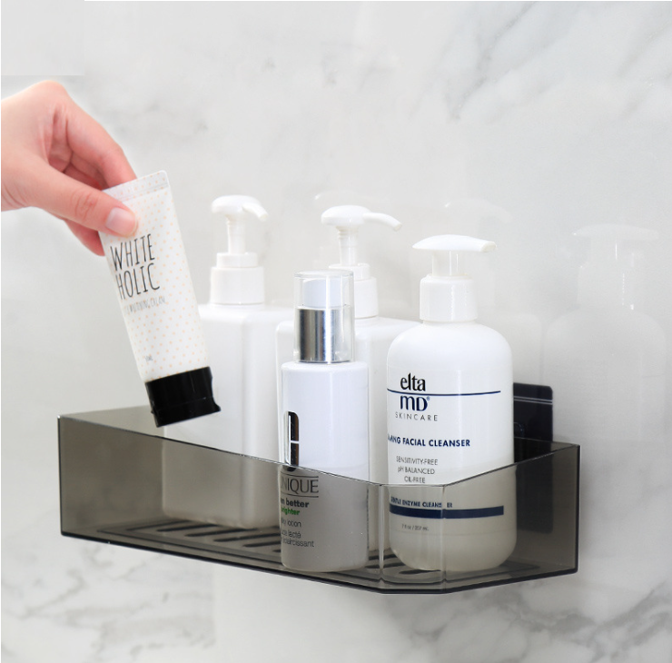 免打孔浴室置物架 牆壁掛籃 壁掛式收納架 浴室整理籃 儲物 掛牆置物籃【顏色透明黑】#(KFF)