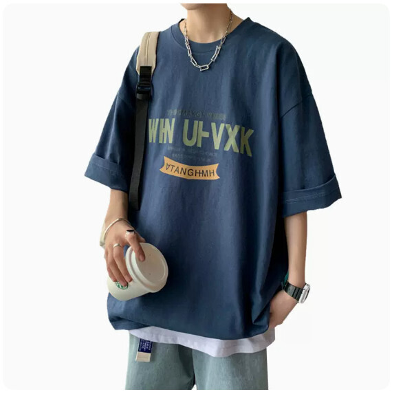 寬鬆短袖T恤男夏季（藏青色【S_5XL碼】（下單後聯繫客服確認發貨尺碼）