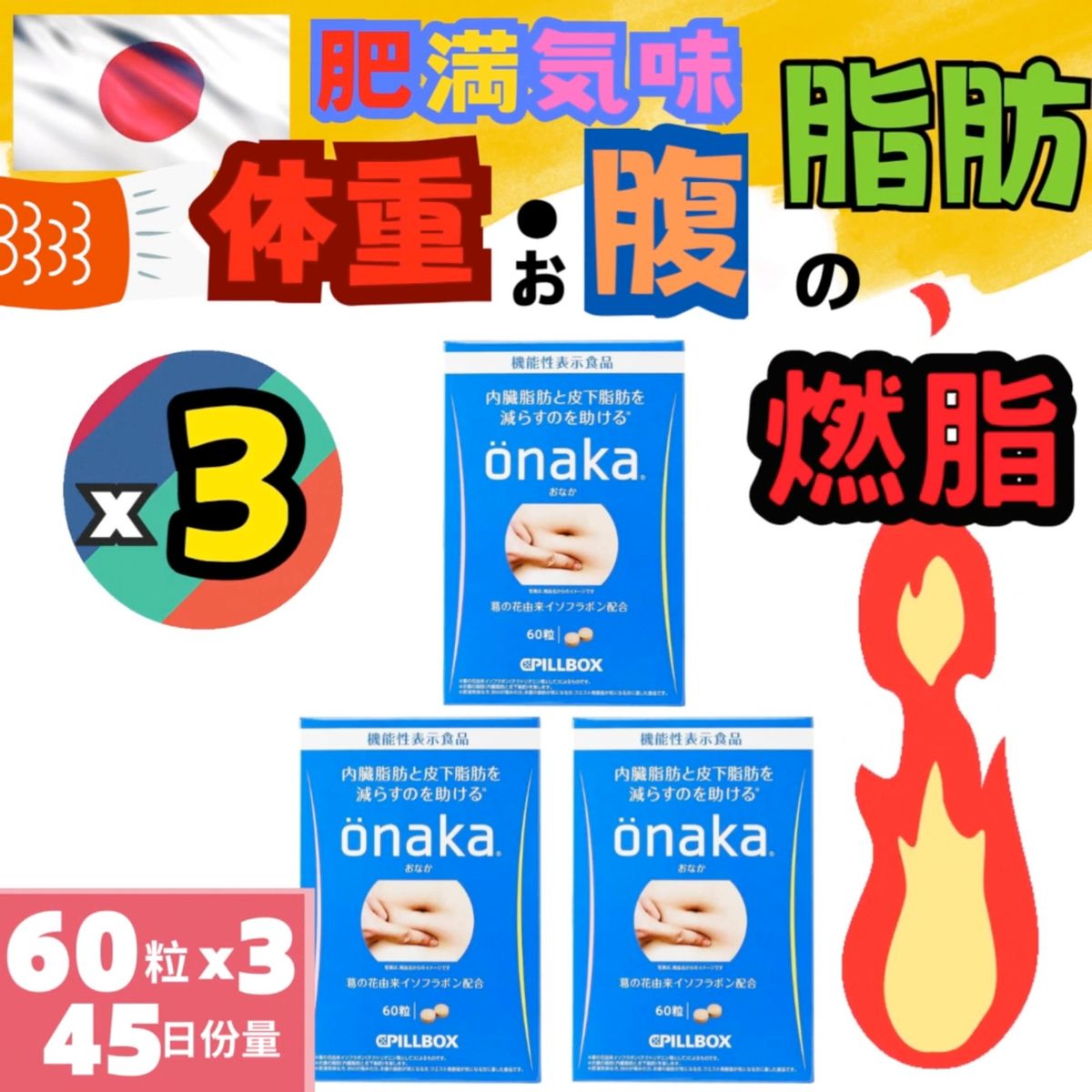 (3 Pack) ONAKA Fat Burning Enzyme 60 capsules (Parallel Import)