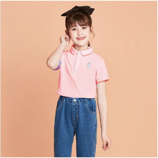 短袖T恤休閑童裝（珠光蝴蝶結粉紅 尺碼：110-160碼）（下單後聯絡客服確認發貨尺碼）