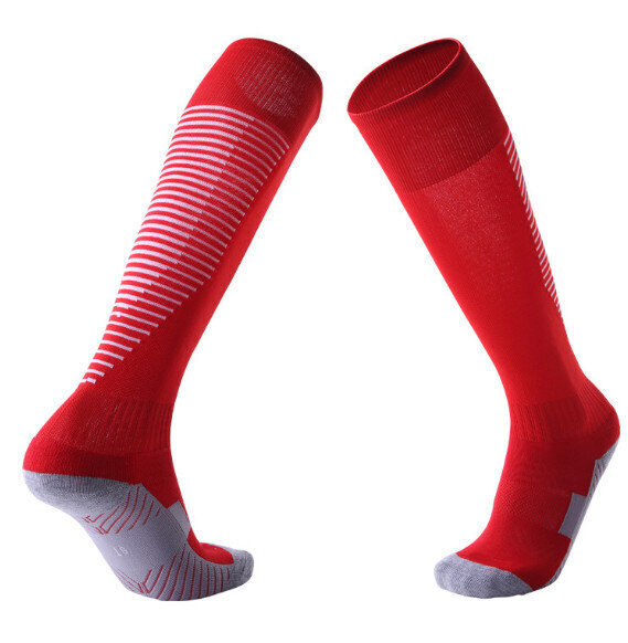 【1雙】加厚毛巾長筒運動襪（紅/白條）【成人均碼（37-45碼）】