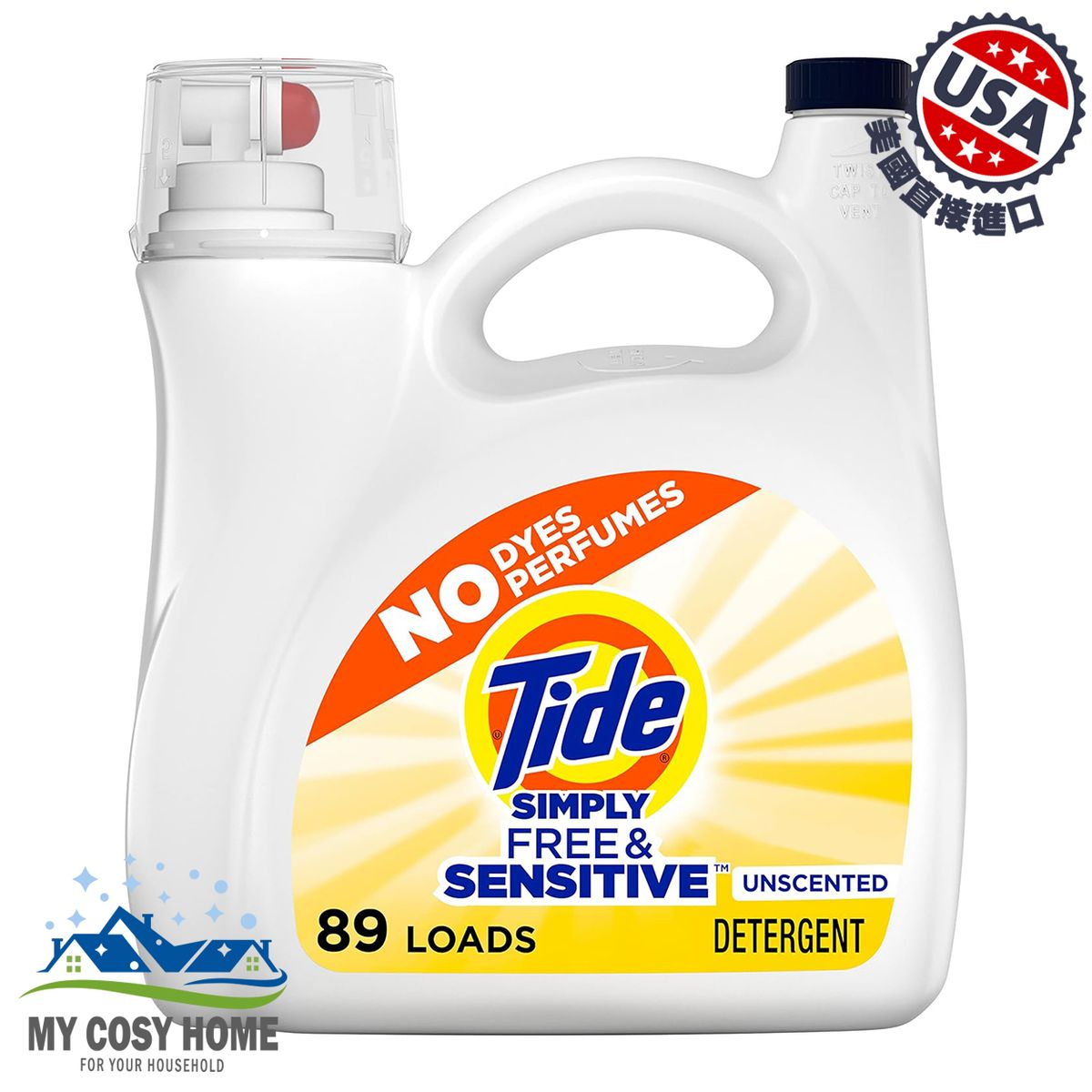 Simply + Free & Sensitive Laundry Detergent (89 Loads)(128fl oz / 3.78L)(Parallel Import)(New and used packaging, shipped randomly)