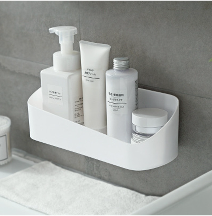 無痕免釘 免鑽牆 廁所廚洗手間長條型收納架 - 白色#(KFF)