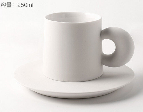 高顏值創意陶瓷杯馬克杯250ml-梔花白-加杯托