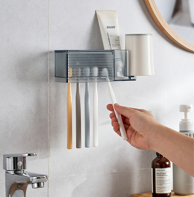 浴室多用牙刷牙膏架（透灰色 ）（尺寸18.5*5.6*7cm）#(KFF)