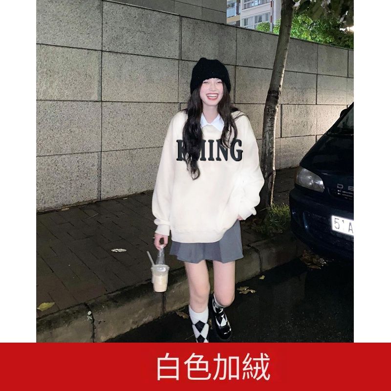 寬鬆圓領套頭衛衣（白色加絨 XXL碼）