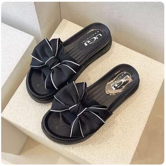 蝴蝶結防滑涼拖鞋女（黑色【35_40碼】(下單後聯繫客服確認發貨尺碼）