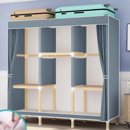 家用組裝收納布衣櫃（ LM125款簡約藍灰（長125*深45*高168cm）無門）