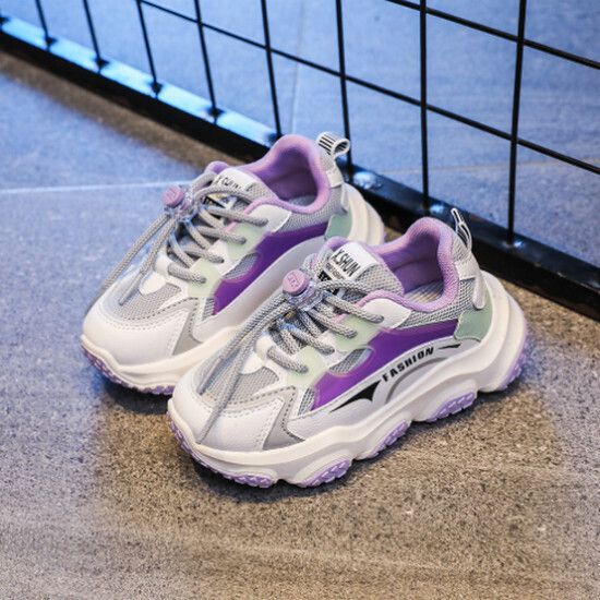 女童休閒運動鞋 男童運動老爹鞋（灰紫 26碼-37碼）（下單後請聯酪客服確認發貨尺碼）
