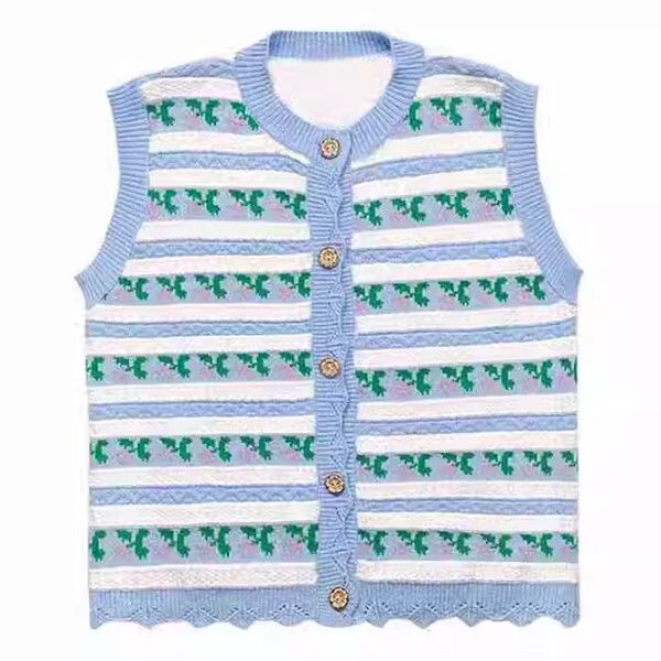 條紋提花針織馬甲(藍色）（S/M/L碼，下單後請與客服聯繫發貨尺碼）#H406001082