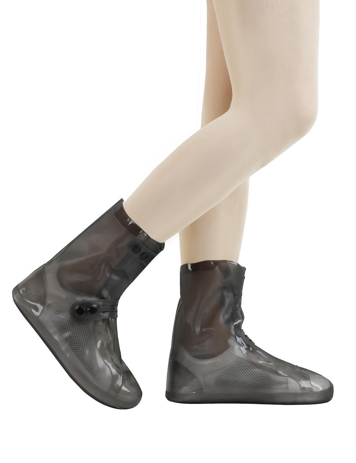 Rain Boot Covers | Mens Womens Waterproof Shoe Covers | Reusable Overshoes (Black-L)