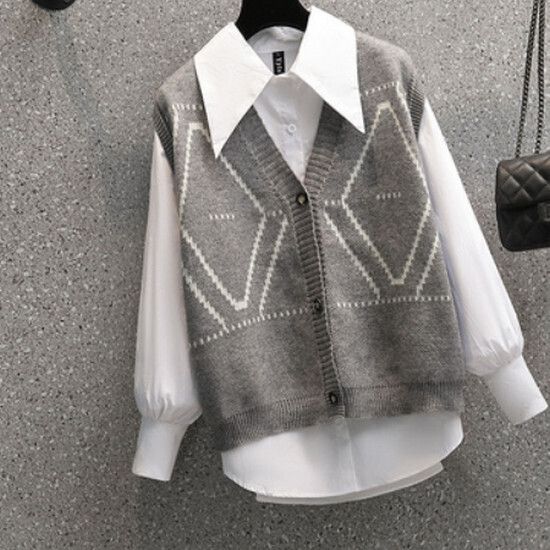 襯衣+灰色馬甲套裝【L-4XL碼】（下單後請聯絡客服確認發貨尺碼）