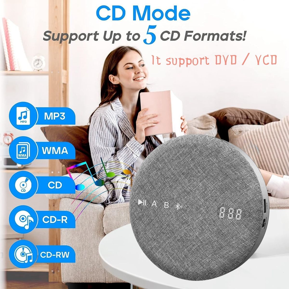 HOMDAY CD DVD player supports USB Bluetooth , built-in speakers audio output  A-B repeat(W7)
