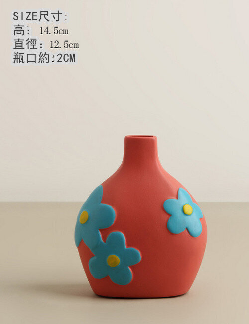 復古風創意彩繪陶瓷花瓶-胭脂粉