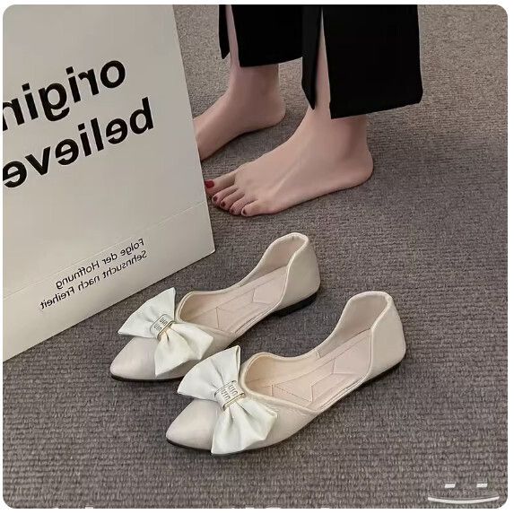 軟底防滑尖頭單鞋女（米色【35_39碼】(下單後聯繫客服確認發貨尺碼）
