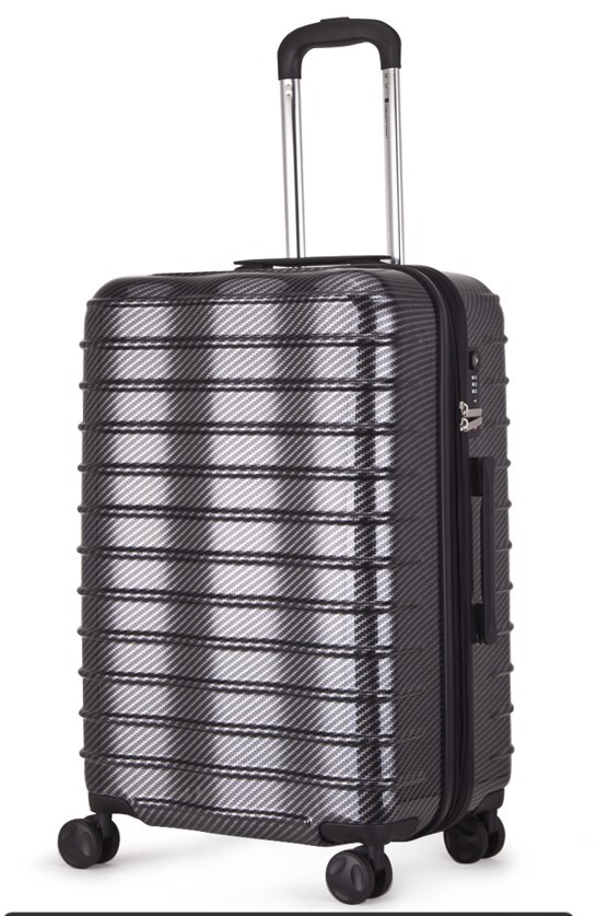 802 20/24/28寸黑色波浪紋設計防撞抗壓碳纖紋聚碳酸脂行李箱