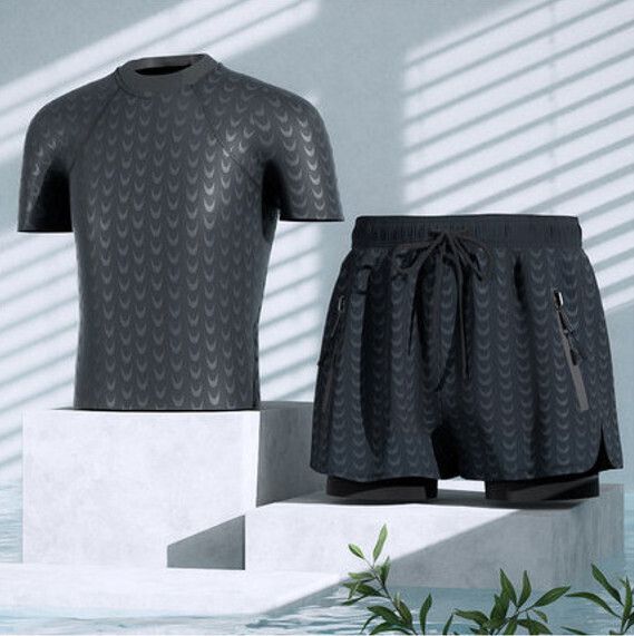 男士泳衣沙灘褲套裝（黑色鯊魚+泳衣）（L-3XL)（下單後跟客服聯系發貨的尺寸）
