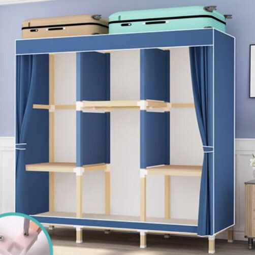 家用組裝收納布衣櫃（ LM125款睿智深藍（長125*深45*高168cm）無門）