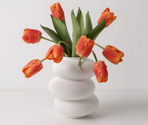 異形陶瓷白色花瓶中號+鬱金香橙色8支