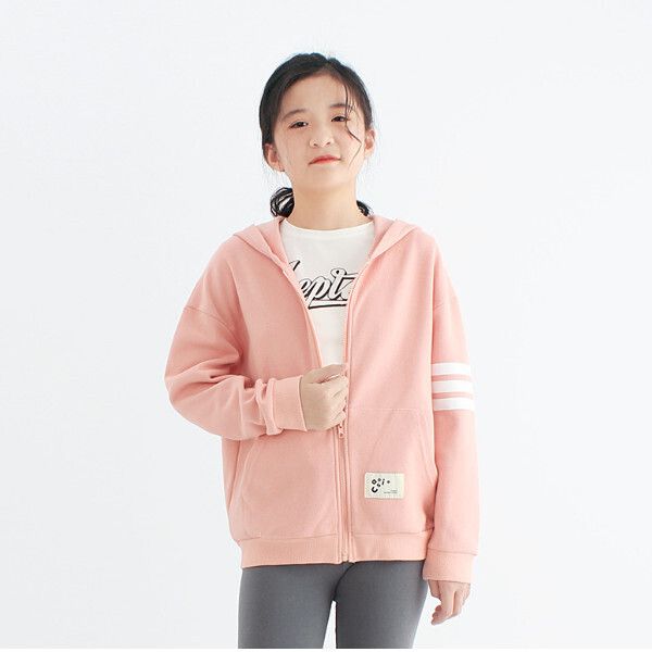 韓版女童運動上衣連帽拉鍊外套（粉色）（尺碼120-160）(下單後聯絡客服確認發貨尺碼）