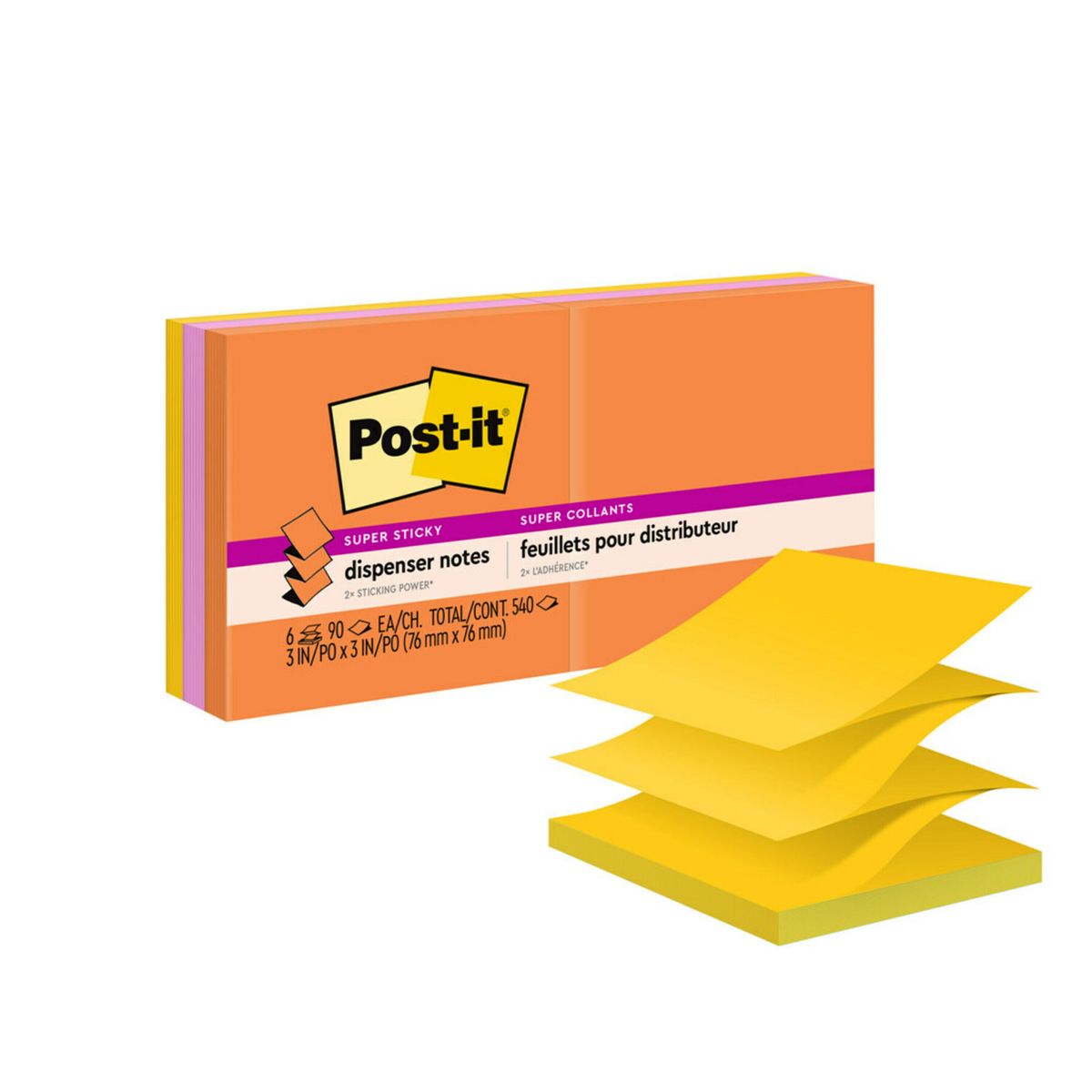 R330-6SSUC Super Sticky Pop-up Notes 3"x3", 6 pads / pack