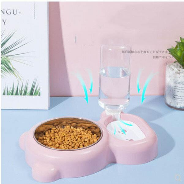 雙碗自動飲水寵物碗(粉色) （27.5*19cm )