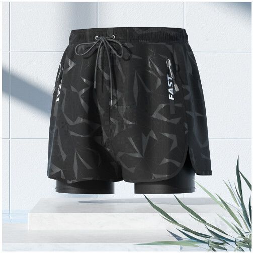 男士游泳泳褲（黑色印花）（XL-5XL)（下單後跟客服聯系發貨的尺寸）