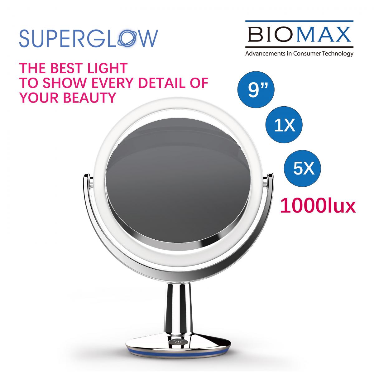 SuperGlow 9寸圓形高清雙面LED化妝鏡-座枱梳妝圓形化妝鏡