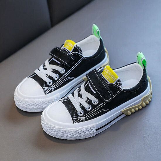 男童女童帆布鞋 低幫透氣休閒鞋（黑綠 24碼-32碼）（下單後請聯酪客服確認發貨尺碼）