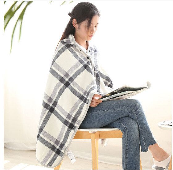 多功能法蘭絨披肩毯 蓋毯（灰白格）（100*140CM）#(GTN)