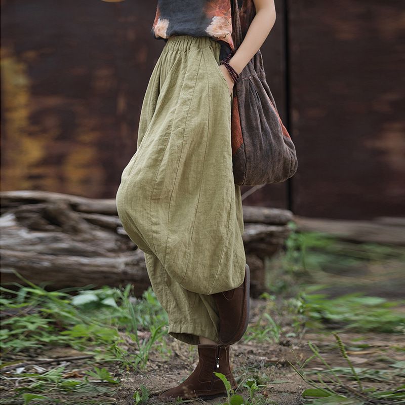 32 piece spliced spring/summer cotton and linen women's cropped pants