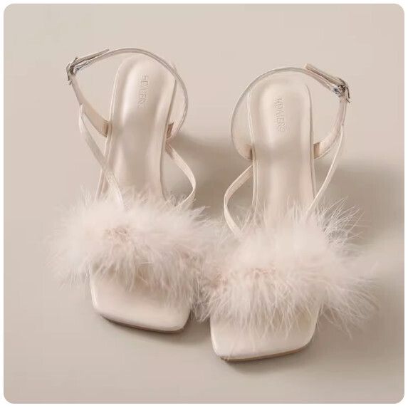 仙女風毛毛涼鞋女夏（米色【35_40碼】(下單後聯繫客服確認發貨尺碼）