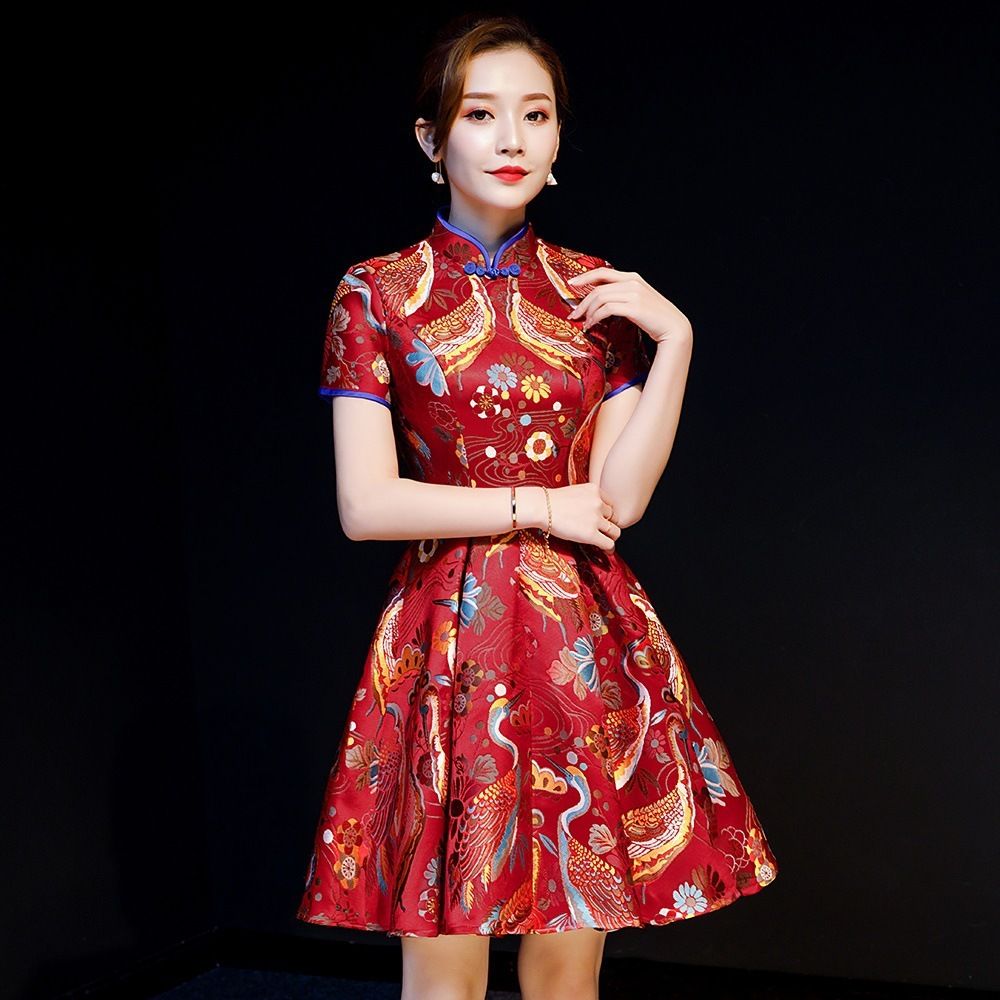 Banquet dress Chinese style embroidered short cheongsam China-Chic cocktail party evening dress