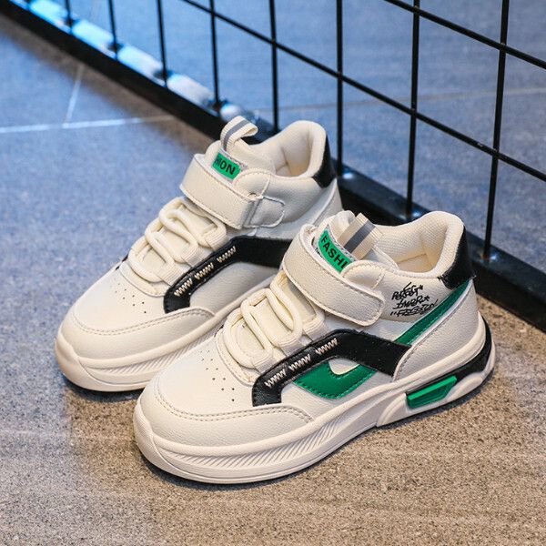 高幫男童休閒板鞋（米黑 24碼-37碼）（下單後請聯酪客服確認發貨尺碼）