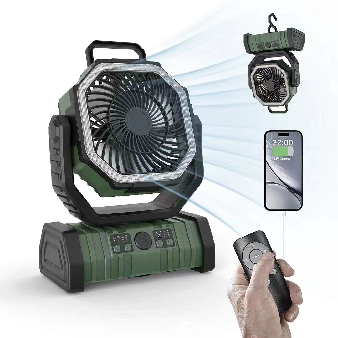 Portable electric fan Camping Power bank charging 18,000 mA battery 80 hours of battery life