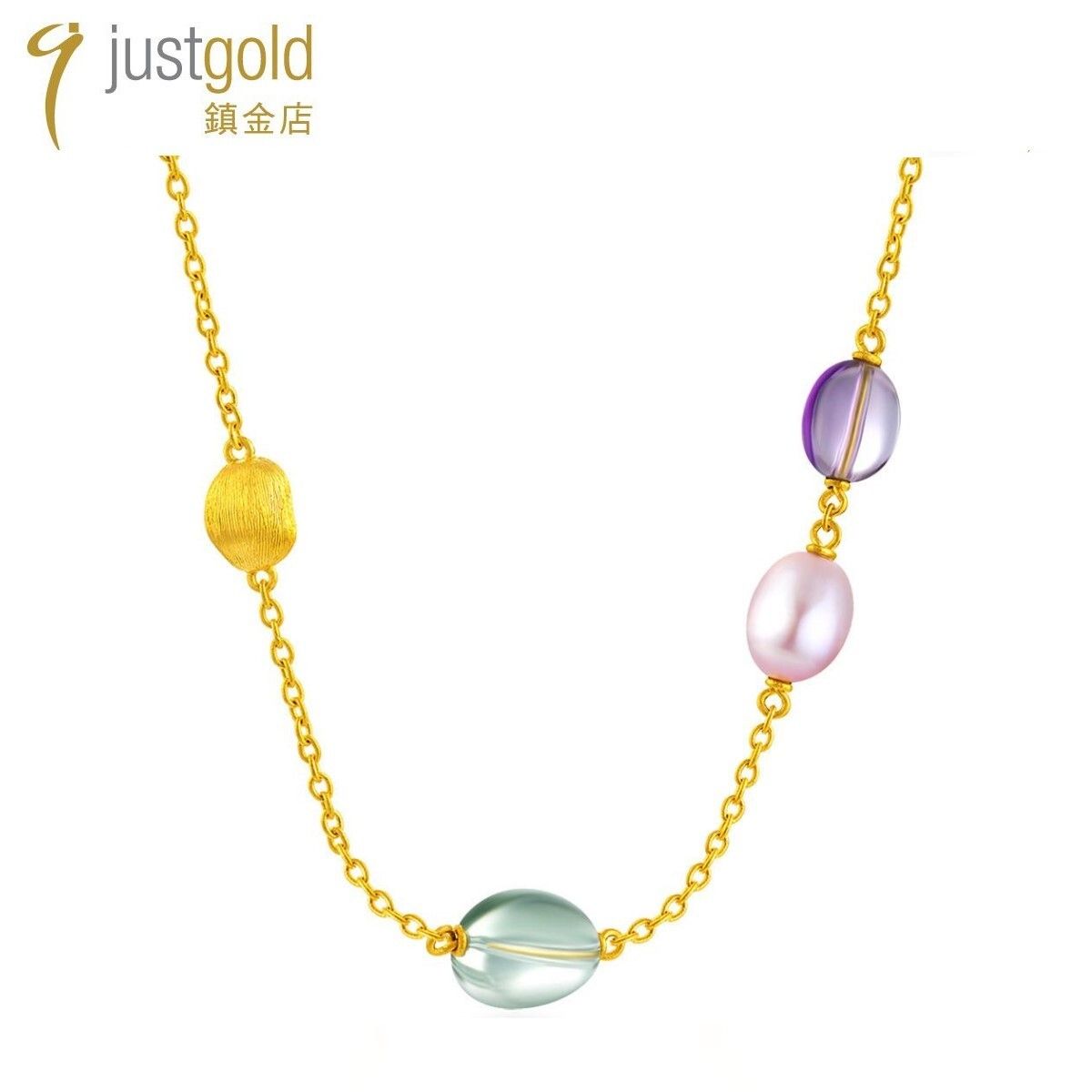 Bon Bon Candy Collection: 999.9 Gold Green Amethyst and Amethyst and Pearl Necklace