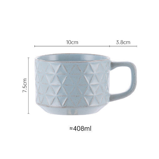 陶瓷杯馬克杯咖啡杯【淺藍-三角紋】（容量408ml）