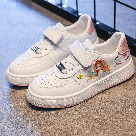 男童板鞋 女童小白鞋百搭軟底休閒鞋（白粉 24碼-27碼）（下單後請聯酪客服確認發貨尺碼）