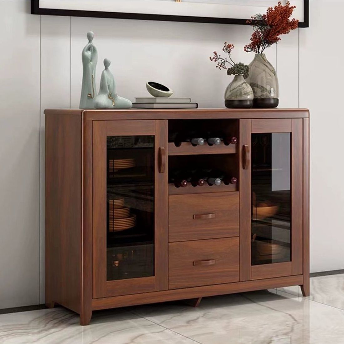 New Chinese sideboard wine cabinet tea cabinet kitchen storage cabinet 117CM