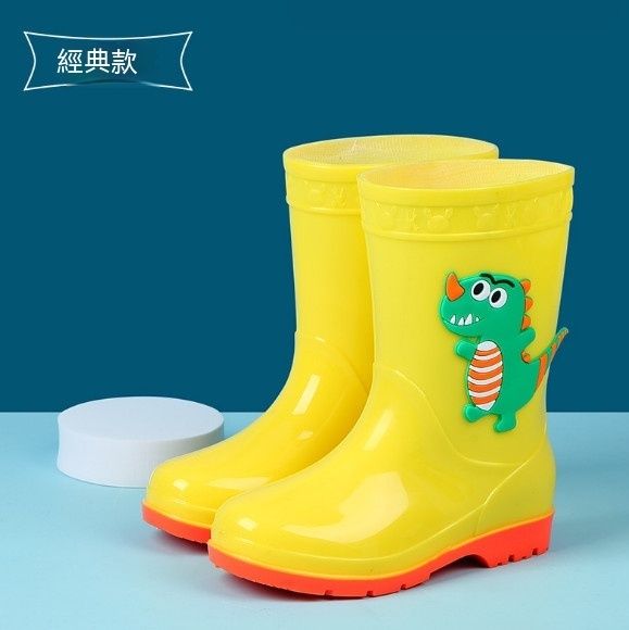 兒童中筒防滑卡通雨鞋（007雙色恐龍-黃色）【160-220碼】【下單後聯絡客服確認發貨尺碼】