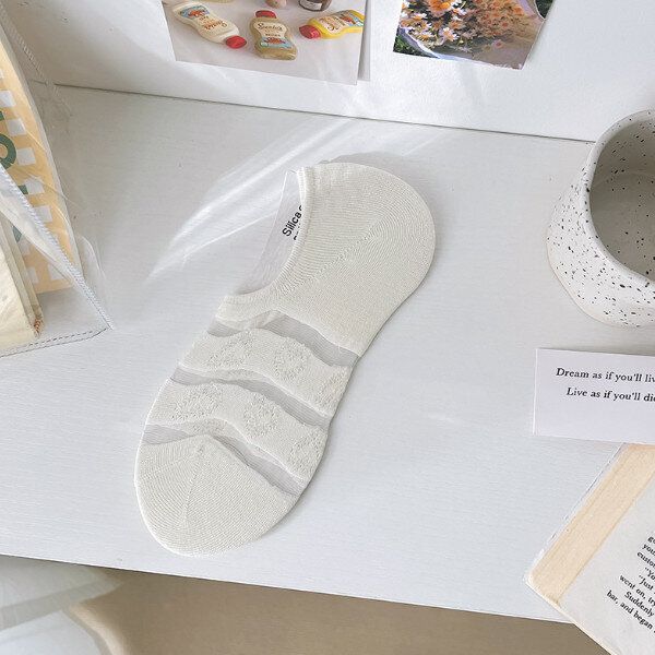 夏季薄款船襪女卡絲隱形矽膠棉底短襪子(條紋愛心)1雙