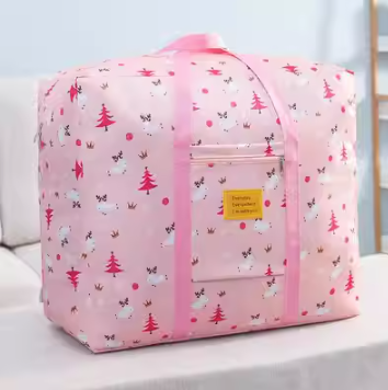 旅行袋,（適合短途旅行）收納袋搬家袋（粉色小鹿）（中號43*33*18cm（適合衣物））