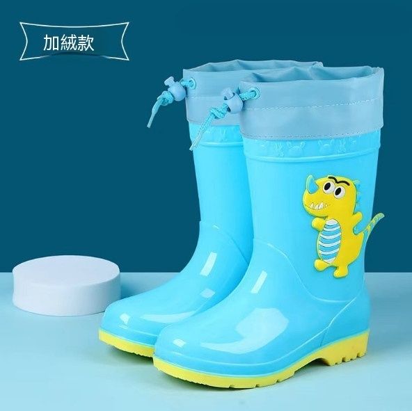 兒童中筒防滑卡通雨鞋（007雙色恐龍藍色加棉）【160-220碼】【下單後聯絡客服確認發貨尺碼】