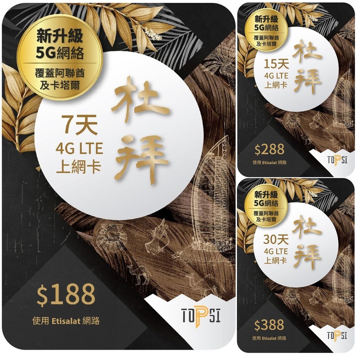杜拜 | 阿聯酋 | 卡塔爾 7日 | 7天 5G / 4G 極速數據上網卡 (3GB FUP) <啟用期至：30-06-2025>